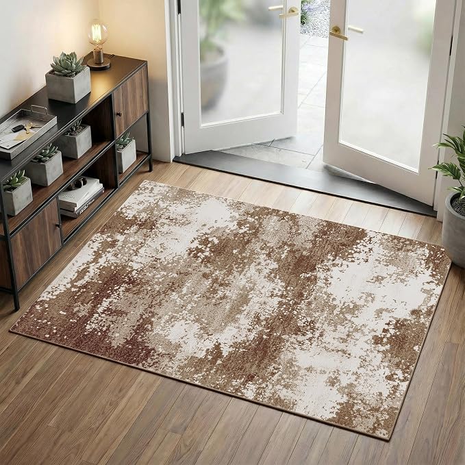 Entryway Rug 3x5 Brown Door Mat Indoor Entrance 36x60, Washable Small Throw Rugs