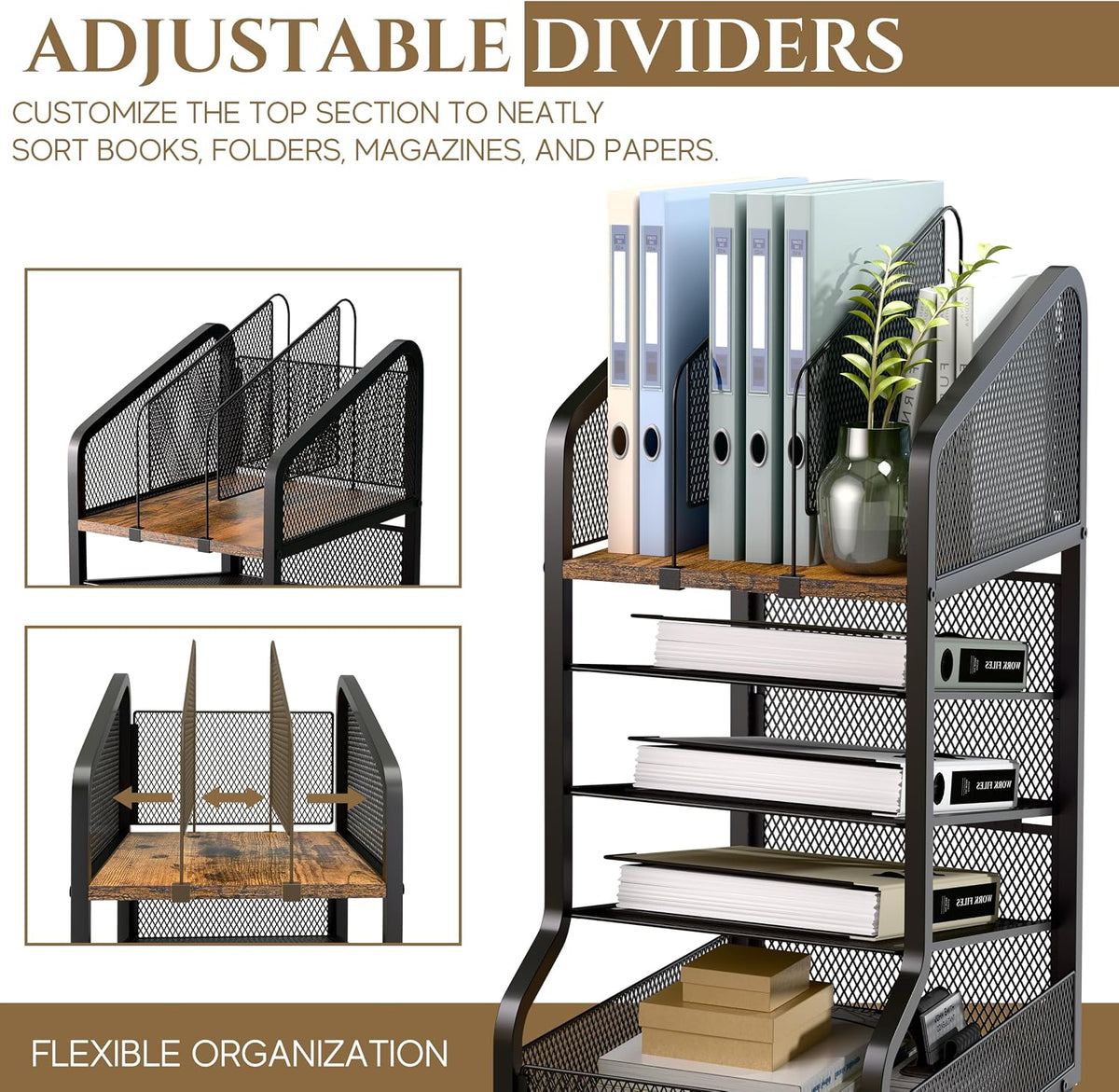 Rolling File Cart Under Desk Storage and Organizers 5-Tier Black