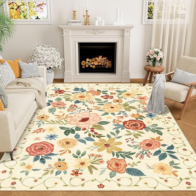 DUKINO 6x9 Area Rug, Floral Rugs