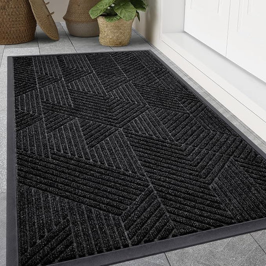 Smiry Front Door Mat Outside Entrance, Heavy Duty Sturdy Natural Rubber Doormat