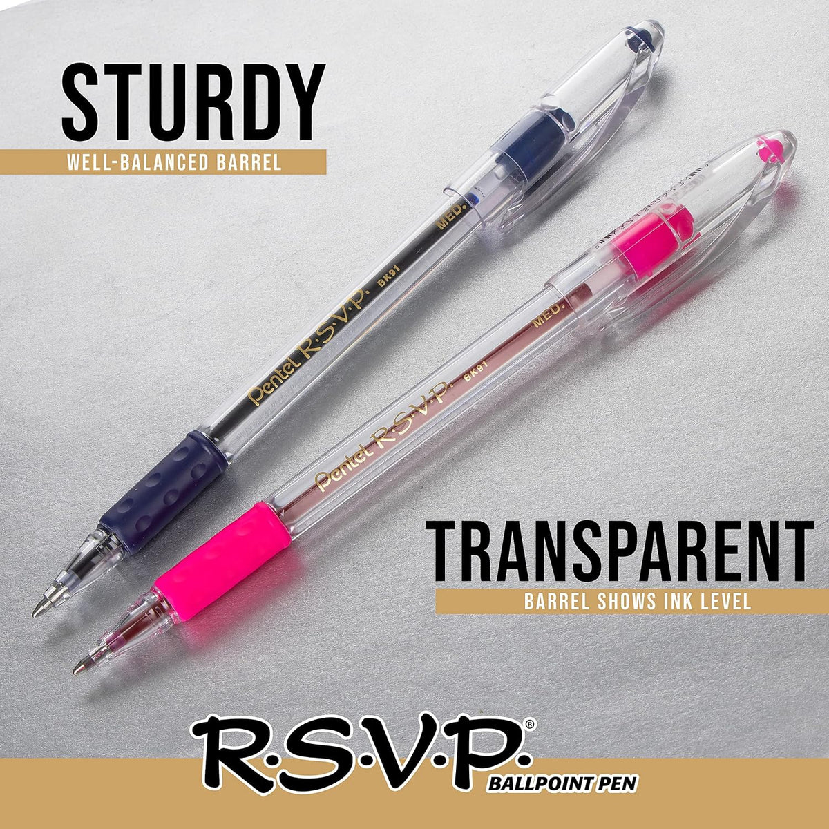 Pentel RSVP Ballpoint Pen, (0.7mm) Fine Line, Red Ink, 72pk Canister (BK90PC72B)