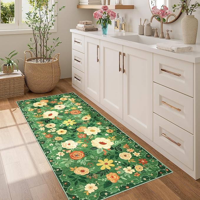 DUKINO 2x5 Runner Rug for Hallway, Washable Kitchen Floral Runner Rug