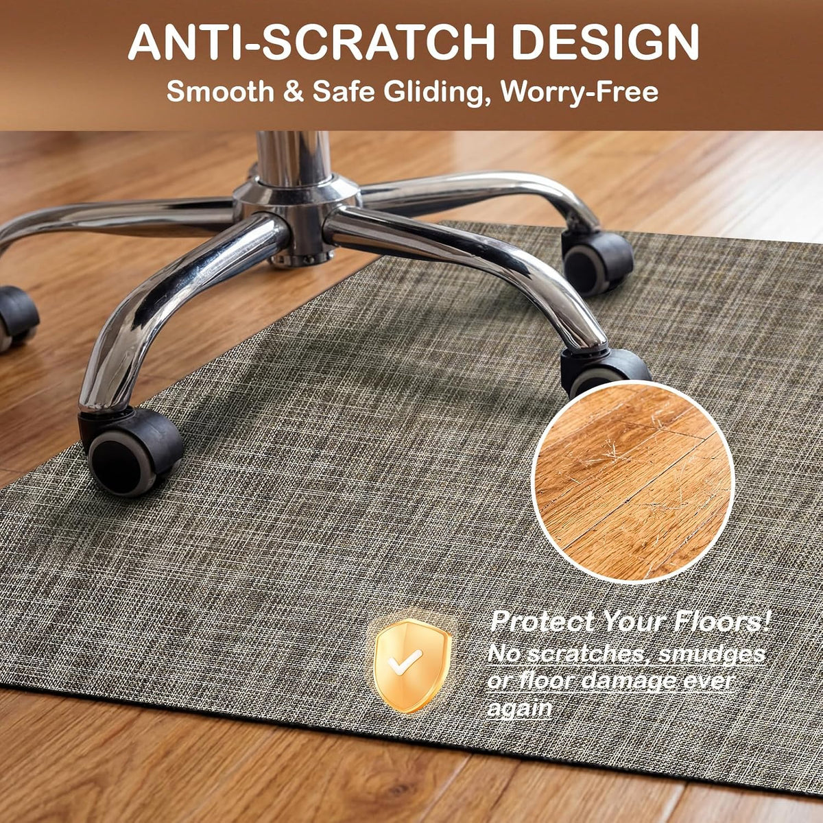 Office Chair Mat for Hardwood Floor, 36" x 48" Non-Slip Office Chair Mat for Rolling Chair, Heavy Duty Textilene Floor Protector for Hardwood Tile, Desk Computer Chair Mat for Home Office,Brown