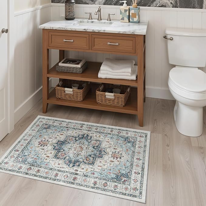 Madane Washable Area Rug 2x3, Small Entryway Rug Non-Slip Vintage Door Mat