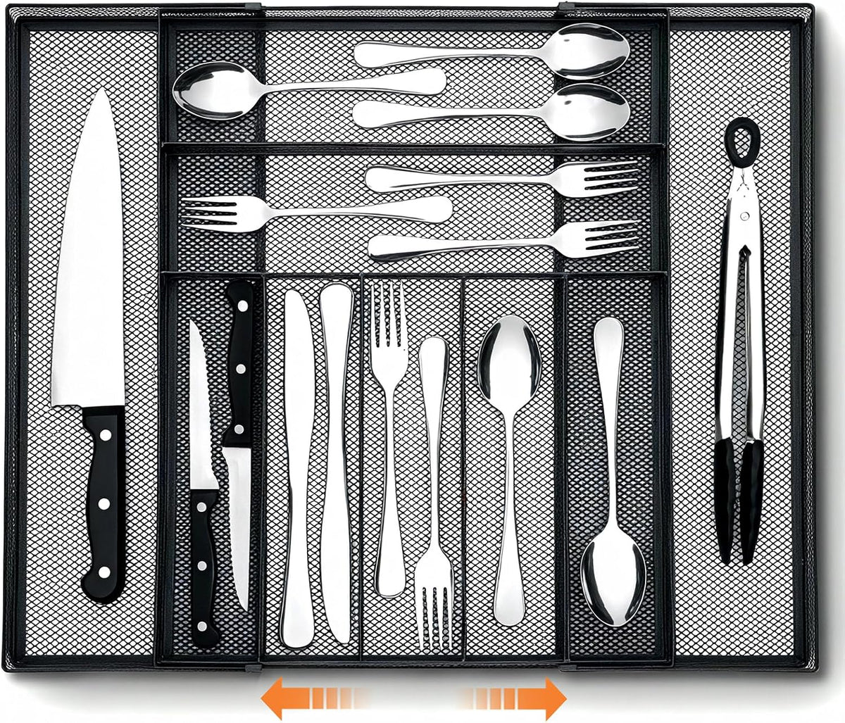 1 Pcs Utensil Drawer Silverware Organizer, Metal Mesh, Black