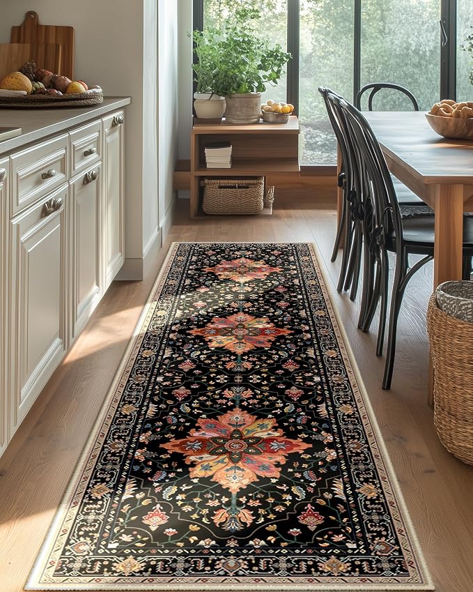 RELEANY Area Rugs Runner 2'x8' Washable Non-Slip, Floral Vintage Distress