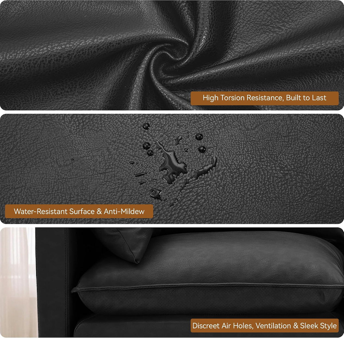 27" Black Faux Leather Storage Ottoman, Large Square Footrest for Couch