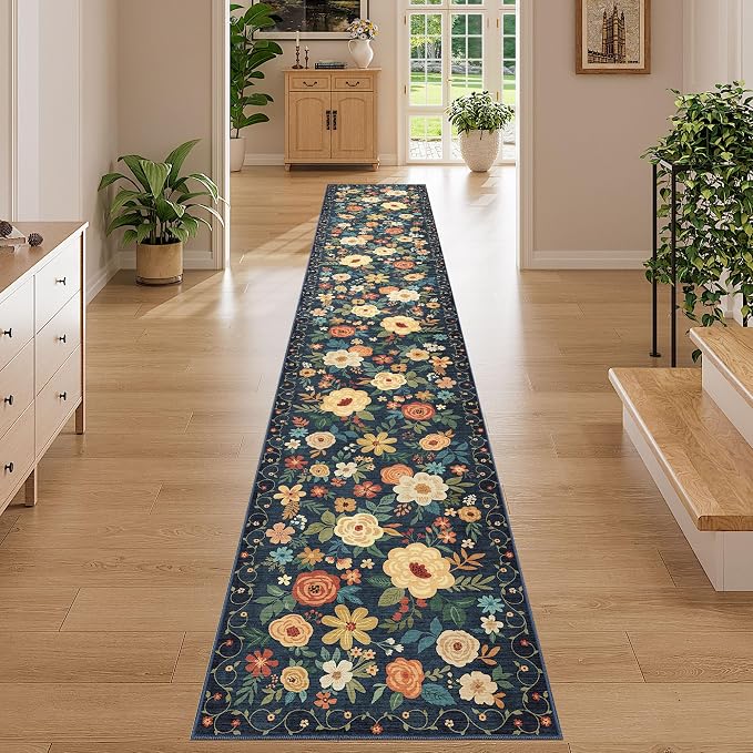 DUKINO 2x12 Washable Runner Rug, Ultra Soft Floral Runner Rug