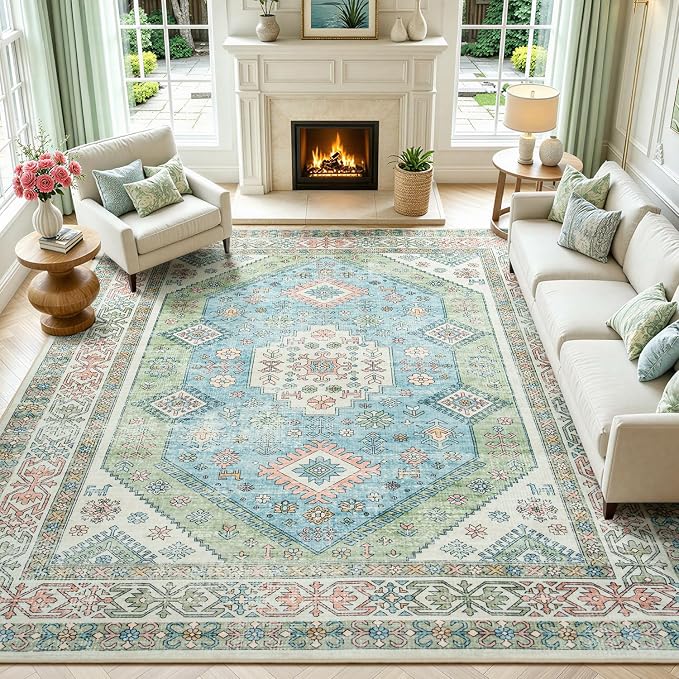 Lofus Vintage Living Room Rugs 8x10, Soft Machine Washable Area Rug