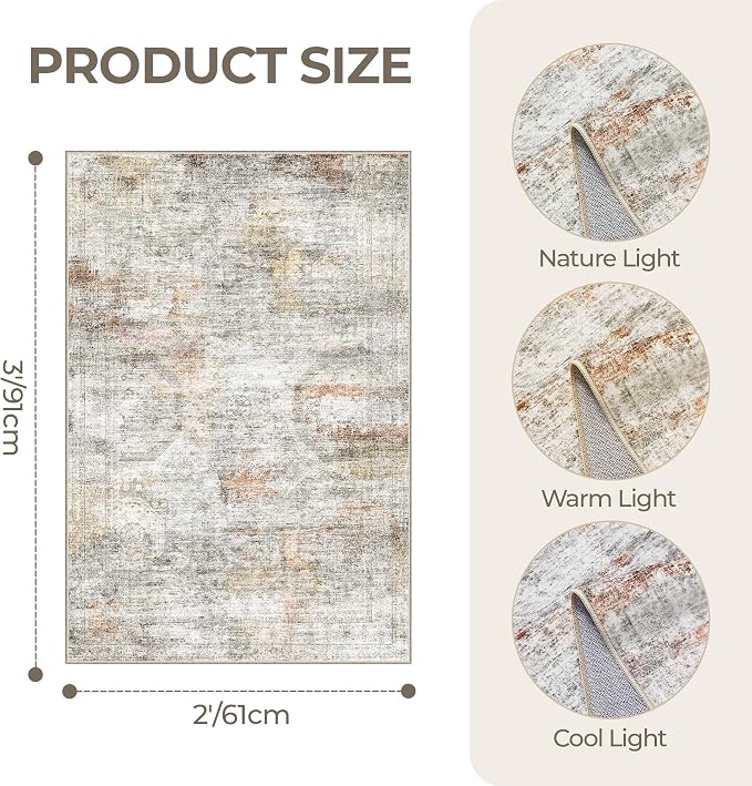 2x3 Washable Rug Runner for Bathroom, Soft Entryway Rug for Laundry Room
