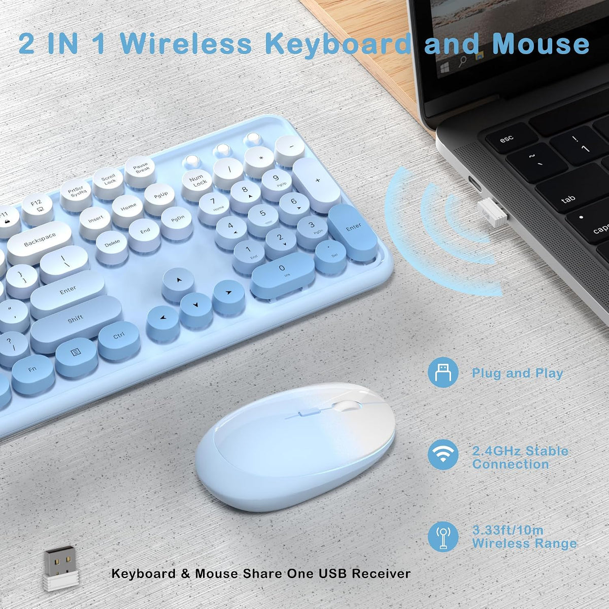 Colorful Wireless Keyboard and Mouse Combo (Blue Gradient)