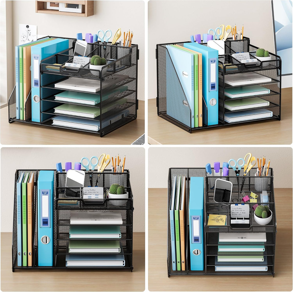Lavatino Desk Organizer, 5-Tier Metal Mesh Paper Letter Tray with 2 File Holders & 7 Flexible Dividers for Office or Home Desk Organizers and Accessories, Keep Workspace Supplies Neat, Black