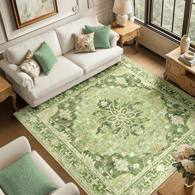 RELEANY Area Rugs Square 6ft Washable Non-Slip, Floral Vintage Distress