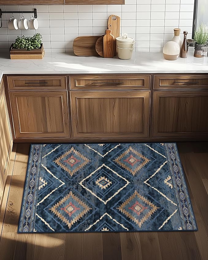 Area Rug 2x3 Rug Machine Washable Non-Slip Low Pile Print Pattern Western Rug