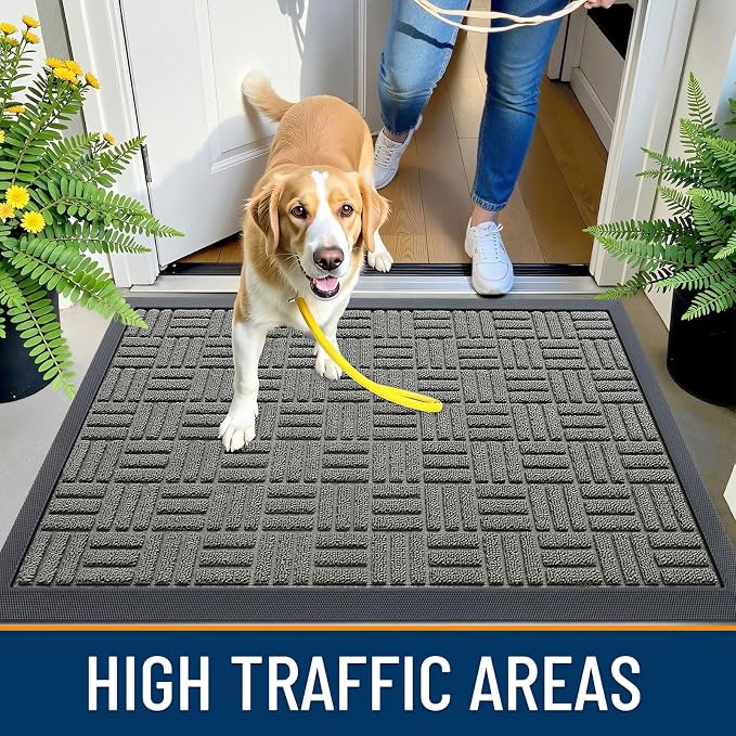 OLANLY Front Door Mat Outside Entrance 71x23, Heavy Duty Sturdy Natural Rubber