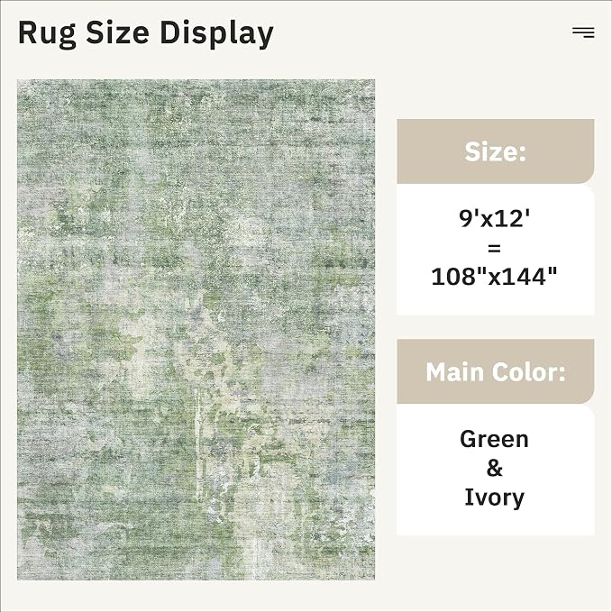 Soalmost 9x12 Area Rugs for Living Room, Non-Slip Machine Washable Vintage Rugs