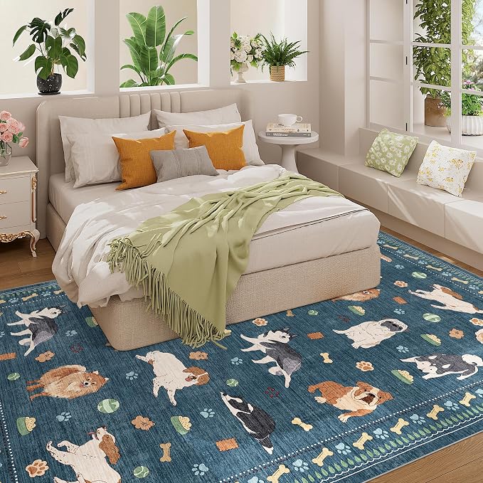 DUKINO 6x9 Rug for Living Room, Lightweight Animal Dog Print Washable Area Rug