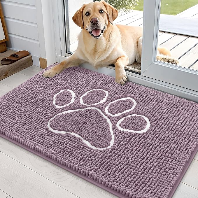 OLANLY Dog Door Mat for Muddy Paws 36x24, Paw Print Design, Absorbs Moisture
