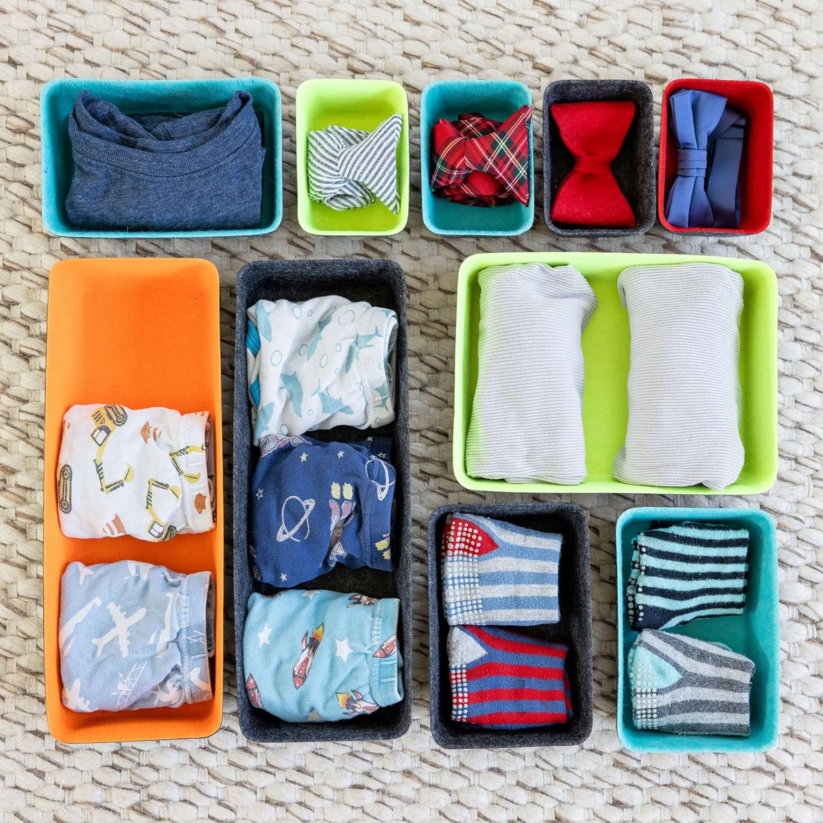 Three by Three Seattle Recycled Felt Storage Bins, Set of 10 (Multicolor)