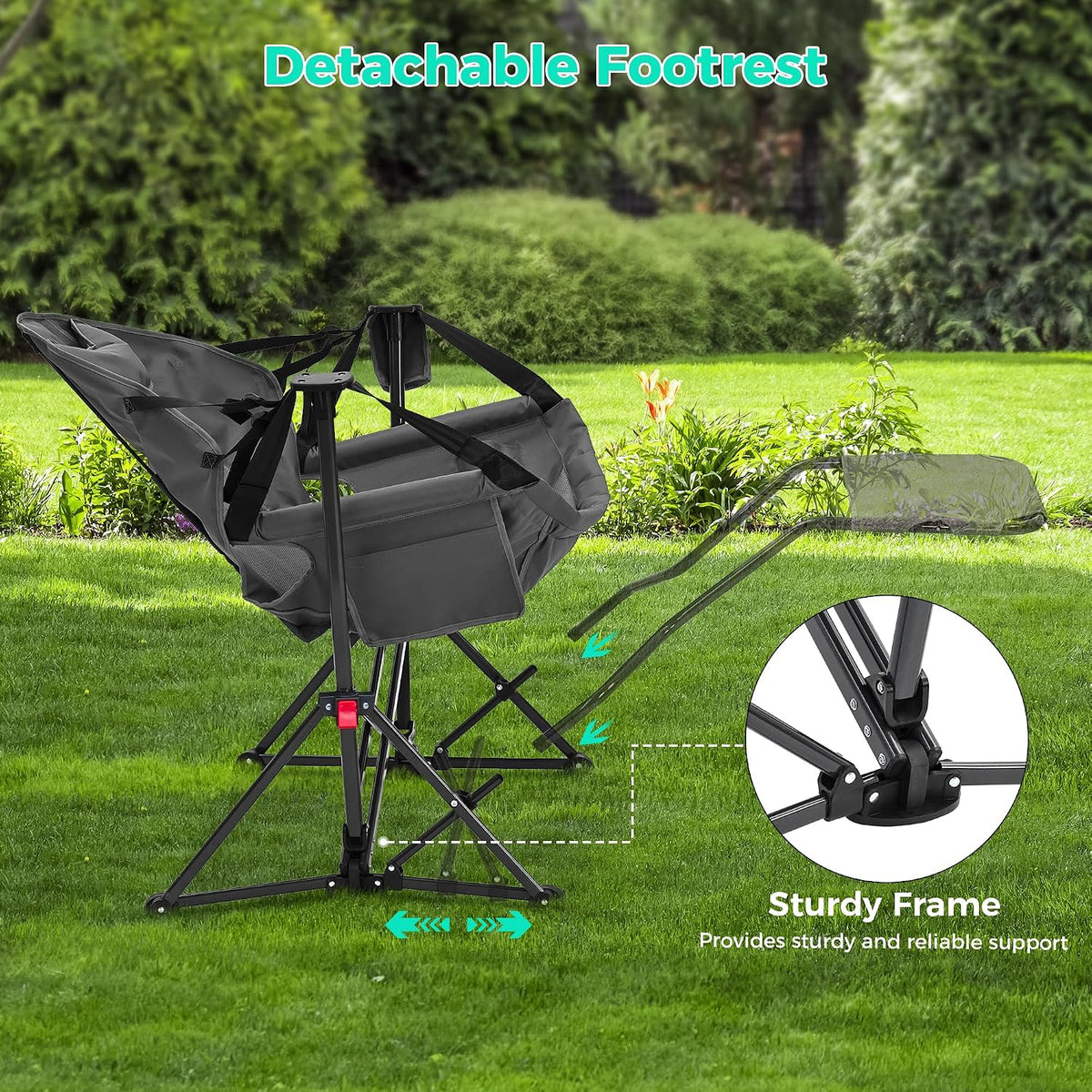 Ainfox Hammock Camping Chair with Footrest, Foldable Portable Rocking Chairs for Adults Outside Swinging Camp with Cup Holder Pillow for Outdoor Patio Poolside (Grey)