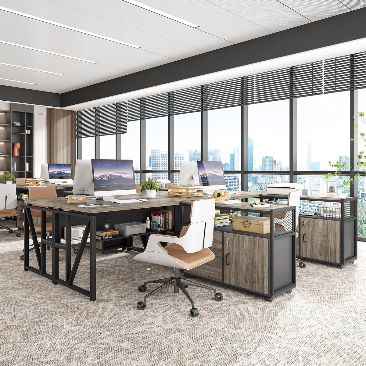 Tribesigns Grey Executive Desk with Cabinet, 55" L Shaped Computer Desk and lateral File Cabinet with Locks, 2 Piece Home Office Furniture Set for Hanging