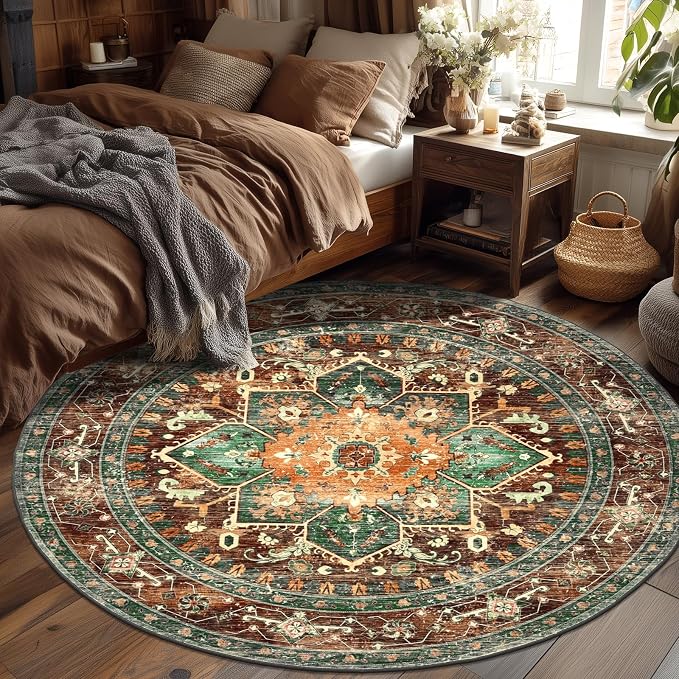Yamaziot 6FT Round Washable Area Rug, Non-Slip Boho Circle Rugs
