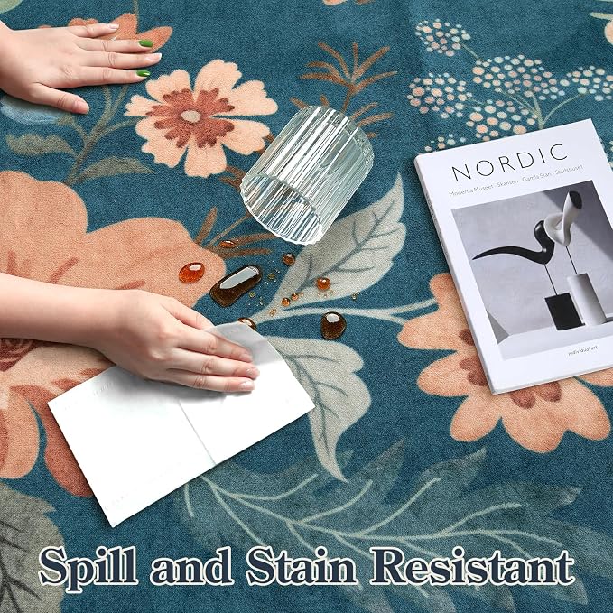 Lahome Floral Washable Rugs 8x10, Non-Slip Soft 8x10 Rugs