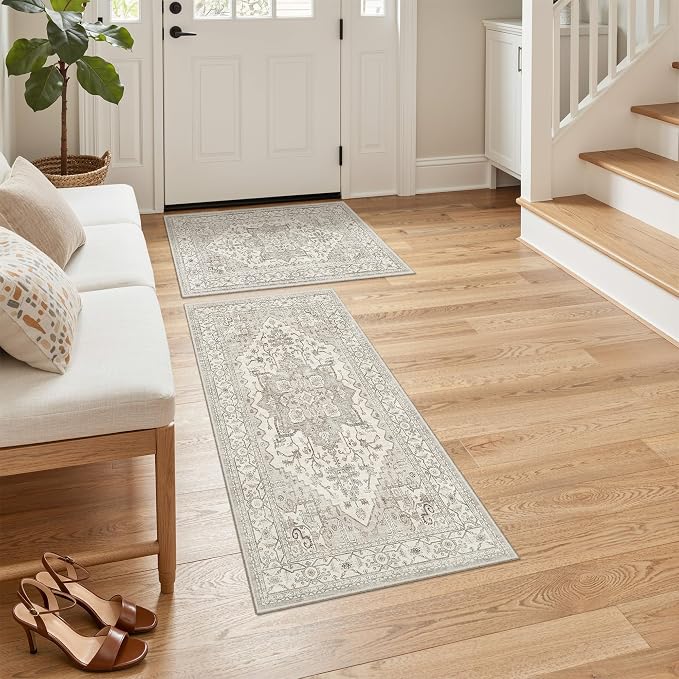 Madane 2-Piece Kitchen Runner Rug Set, Small Area Rug Non-Slip Vintage Door Mat