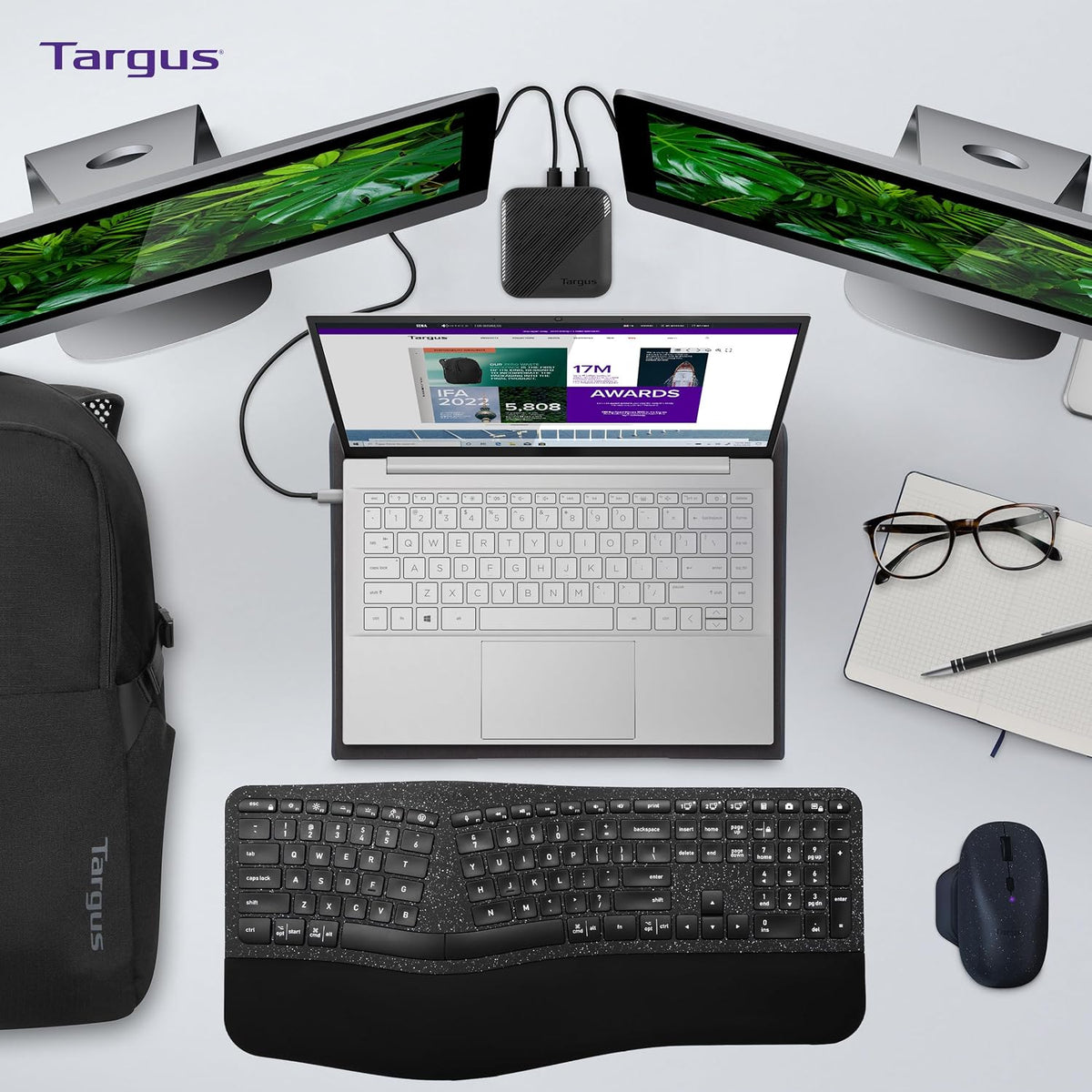 Targus 17 Inch Dual Fan Lap Chill Mat - Soft Neoprene Laptop Cooling Pad for Heat Protection, Fits Most 17" Laptops and Smaller - USB-A Connected Dual Fans for Heat Dispersion (AWE55US)