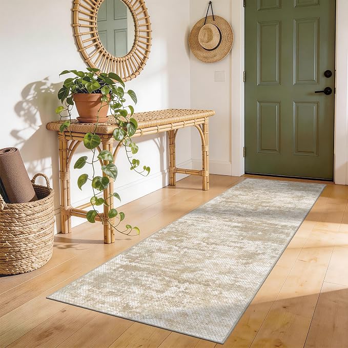 Abstract Washable Runner Rug 2x6, Hallway Rug Non-Slip, Woven Non-Shedding Thin