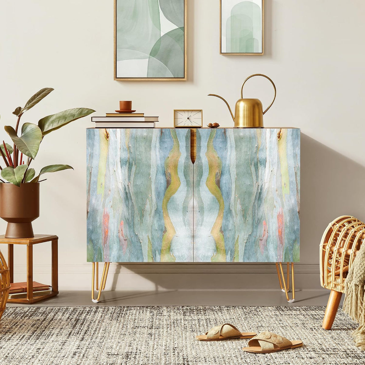 SIGNWIN Sideboard Buffet Cabinet, Kitchen Storage Cabinet with 2 Doors, Vibrant Blue Colorful Marble Pattern, Cupboard Console Table for Dining Room - 35" L x 18" W x 29" H