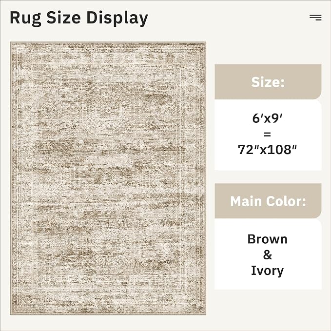 Soalmost 6x9 Area Rug for Living Room Washable 6x9 Rug Non-Slip Modern Rugs for
