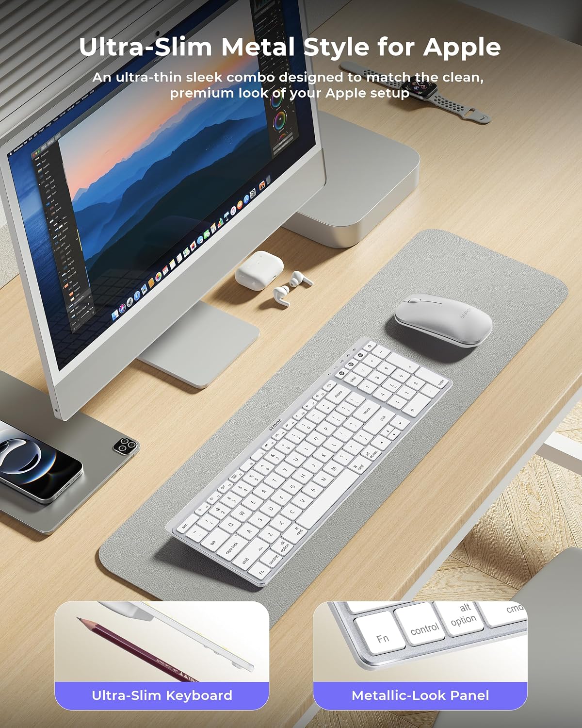 seenda COS64-2 Pro Bluetooth Keyboard Mouse Combo for Mac, 7-Color Backlit