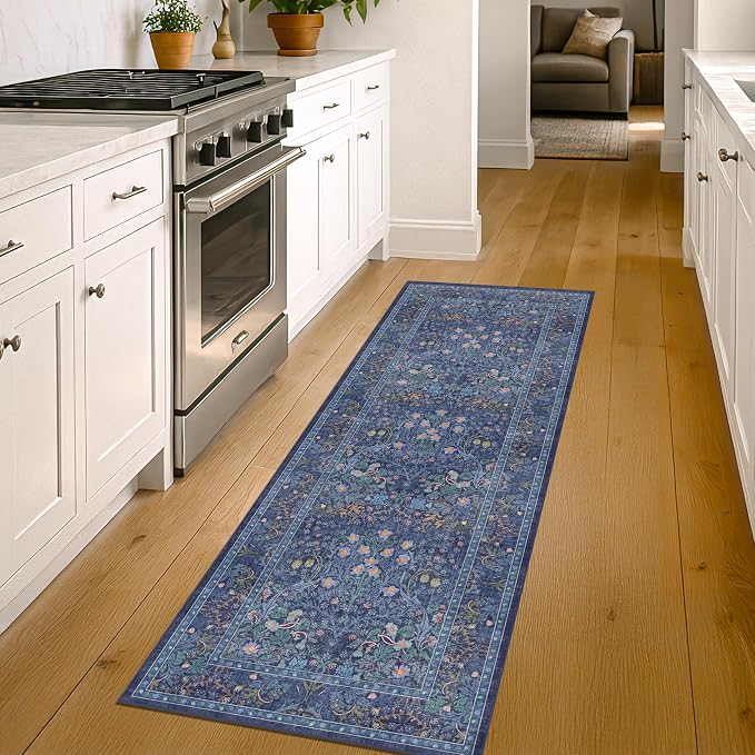 Hazo Haus Non Slip 2x10 Dark Blue Hallway Runner - 10ft Long Runner Rugs