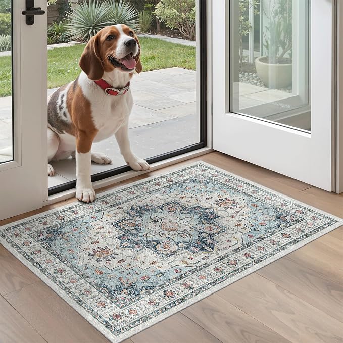 Madane Washable Area Rug 2x3, Small Entryway Rug Non-Slip Vintage Door Mat