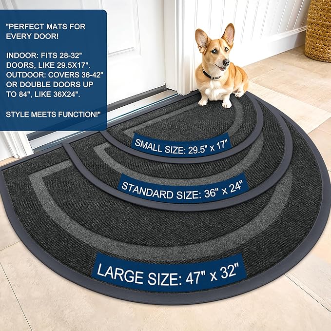 OLANLY Half Circle Door Mat Indoor Outdoor Entrance Welcome, Waterproof