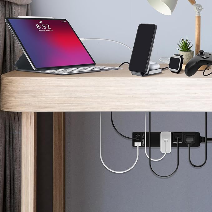 LIDER Outlet Extender with 3 Receptacles, 12W USB Type-A, and USB Type-C, Ultra-Thin Wall Plate Plug with Cord Extender, 3-Outlet Power Strip, Flat-Face, Slim Design, ETL-Listed, 3ft Cord, Black