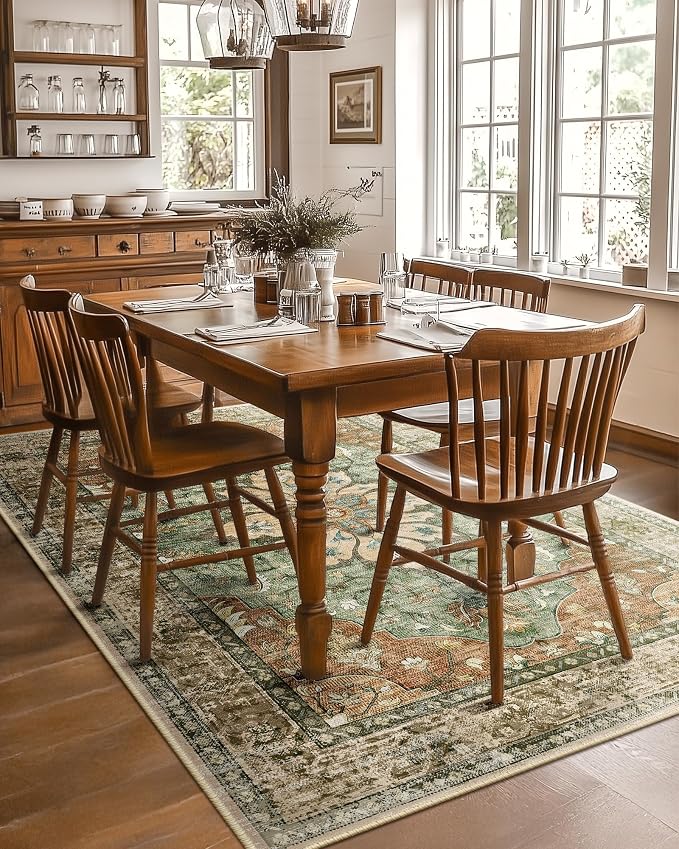 RELEANY Area Rugs 5'x7' Washable Non-Slip, Floral Vintage Distress Medallion
