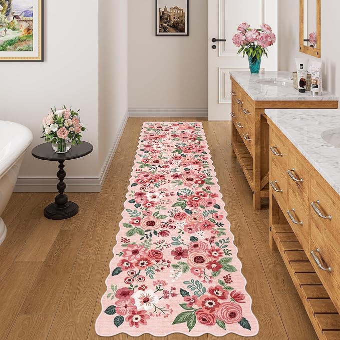 DUKINO 2x8 Washable Runner Rug, Lightweight Soft Floral Hallway Rug Runner