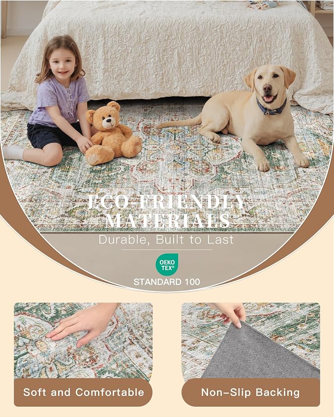 Madane Washable Area Rug 2x3, Small Entryway Rug Non-Slip Vintage Door Mat