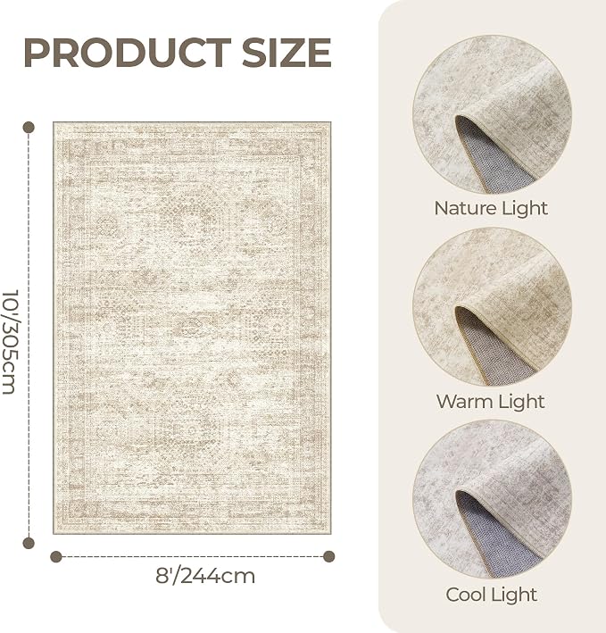 8x10 Area Rugs for Living Room, Non-Slip Backing Large Washable Rug for Nursery
