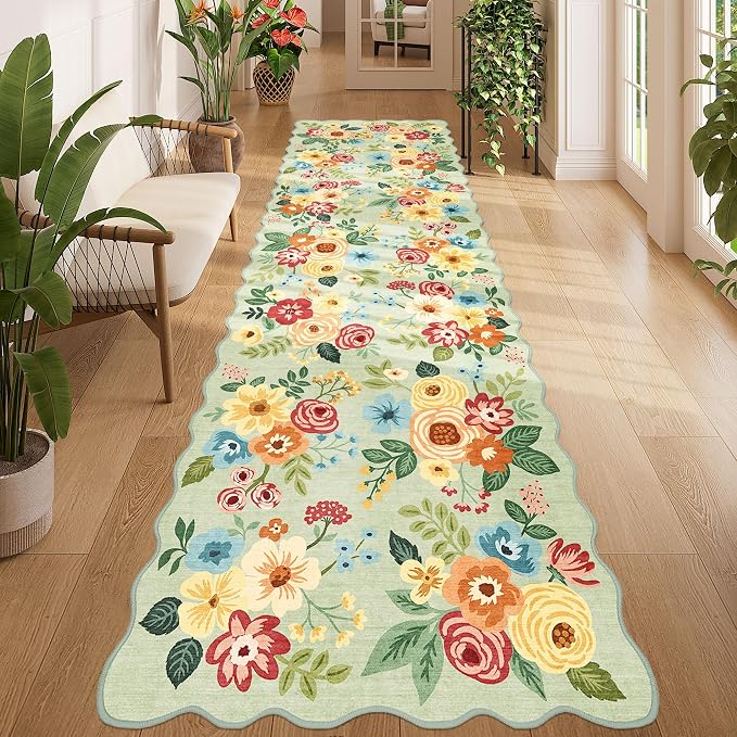 DUKINO 3x10 Washable Runner Rug, Non Slip Floral Ultra Soft Runner