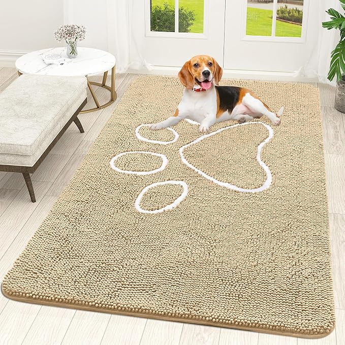 OLANLY Dog Door Mat for Muddy Paws 59x35, Paw Print Design, Absorbs Moisture
