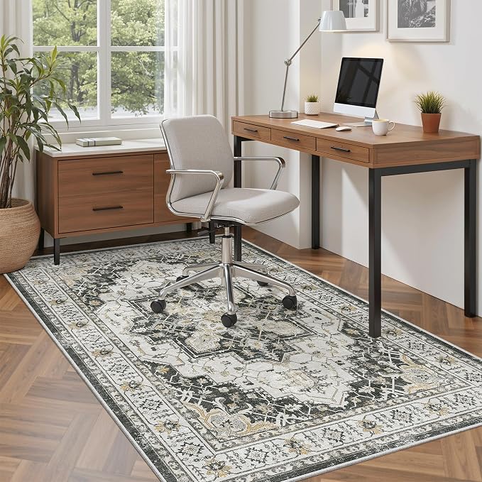 Madane Area Rug 4x6 Washable Rugs: Vintage Living Room Rug Soft Low Pile Non