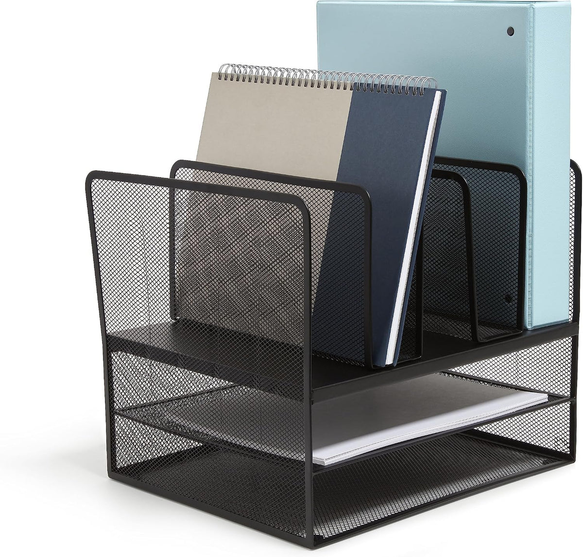 TRU RED Wire Mesh File Organizer, 7-Compartment, Matte Black