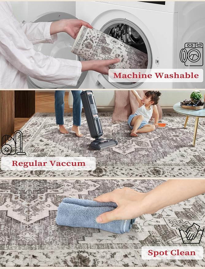 SERISSA Boho Washable Runner Rug, 2x6 Rug Non-Slip Vintage Earth Tone Hallway