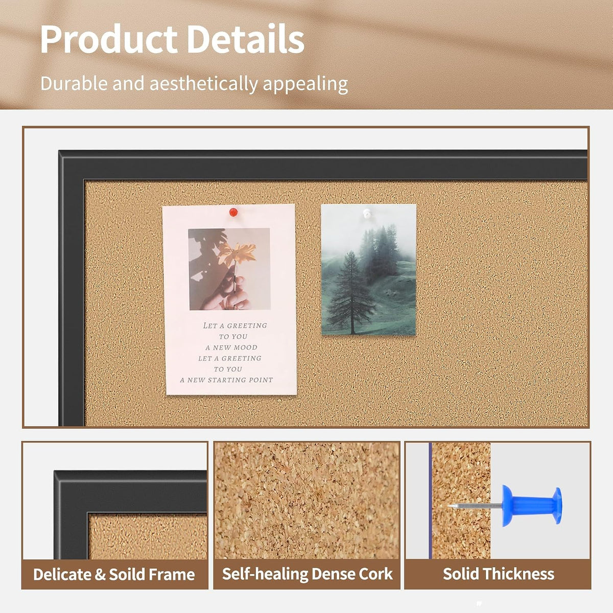 ORIENTOOLS 24x36 Cork Board with Wooden Frame, Hanging Pins for Office Home