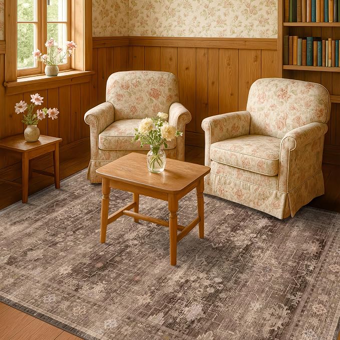 Hazo Haus Boho Taupe Brown 5x7 Living Room Rug