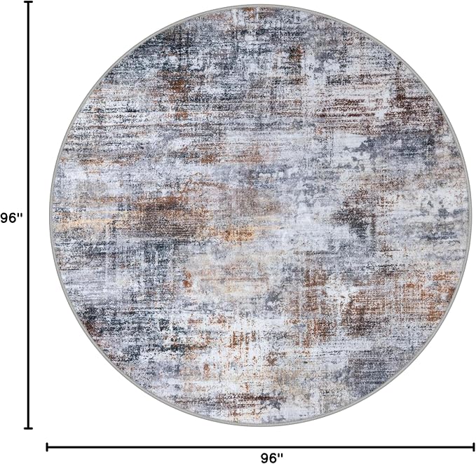 IOHOUZE Abstract Round Area Rug 8 Ft Washable Circle Rugs Large Round Rug Non
