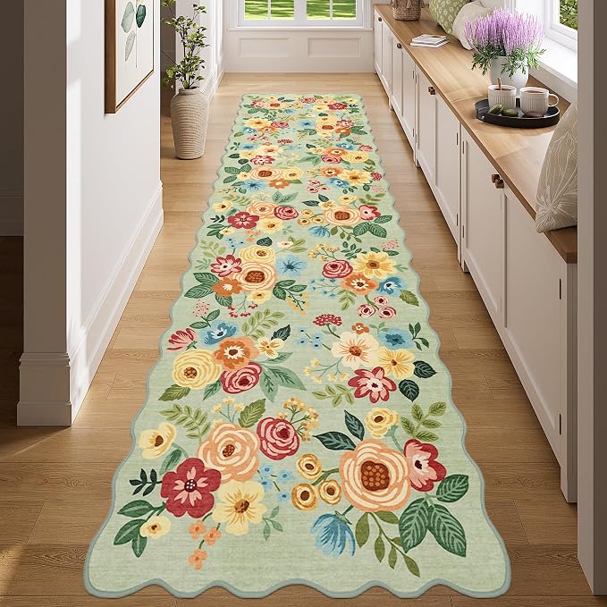 DUKINO Washable Runner Rug, 2x7 Lightweight Soft Floral Hallway Rug Runner